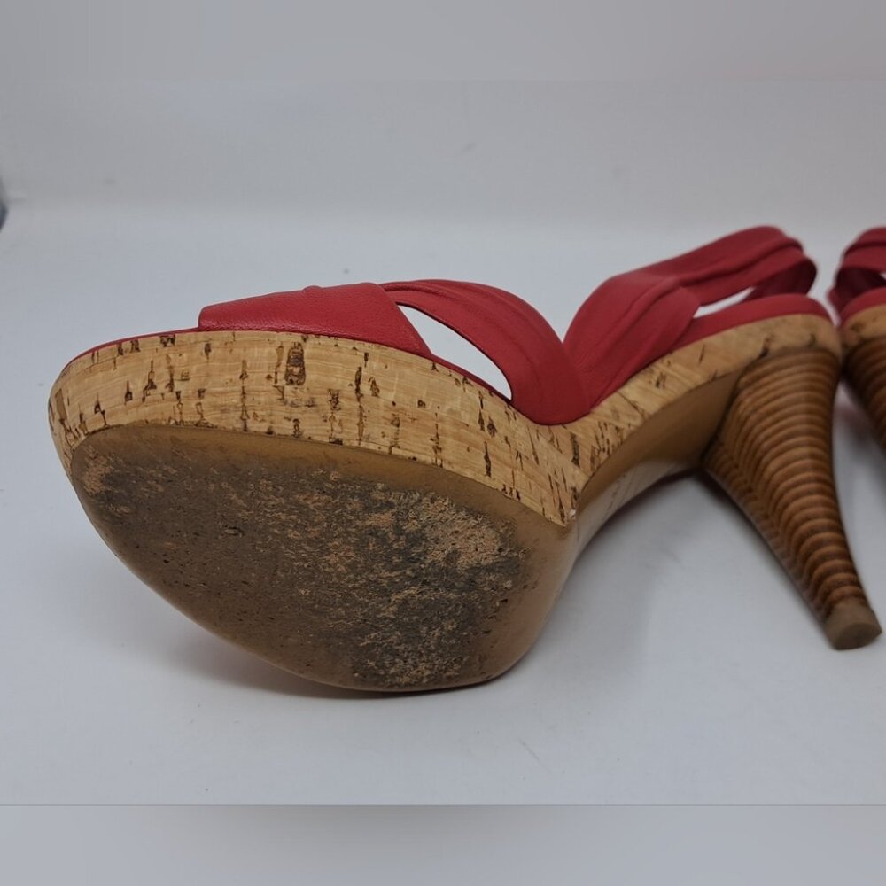 Louis Vuitton Red Leather Platform Slingback Sandals Deerskin Cork 37.5 EU / 7.5 - Picture 15 of 16